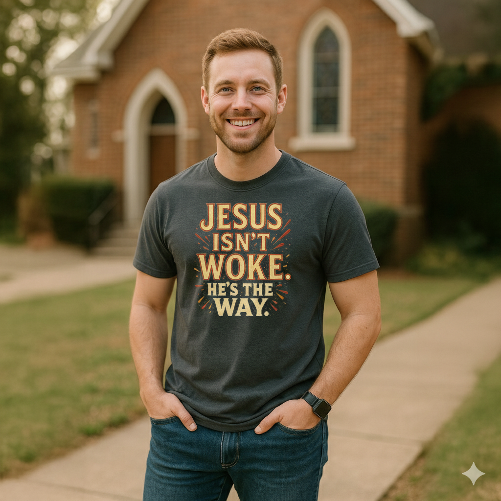 Jesus Isn’t Woke. He’s the Way – Men’s Christian Graphic Tee